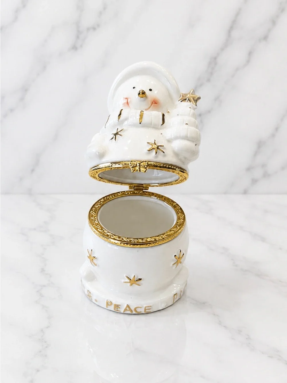 Ceramic Snowman Hinged Jewelry Box